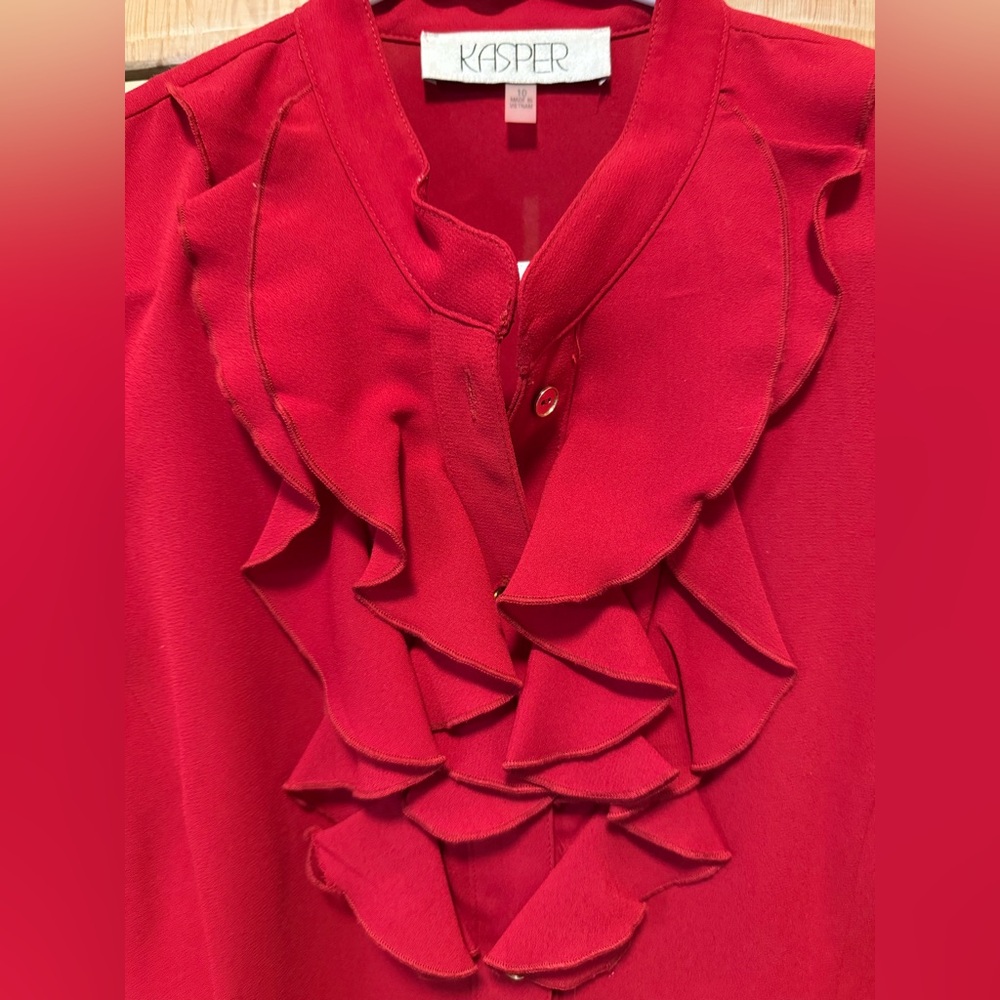 Kasper Red Ruffle Front Blouse - Picture 3 of 5